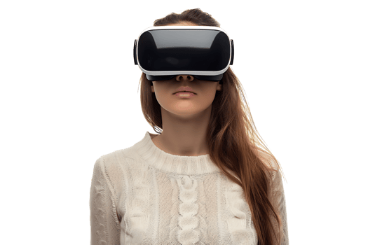 Young girl exploring vast opportunities of virtual reality with VR headset on isolated transparent background png