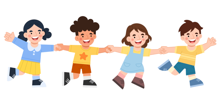 Happy children holding hands cartoon illustration png