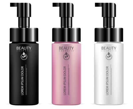 Pump bottles for cosmetic products. Dispenser pump containers mockup template. 3d realistic illustration. vector