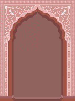 Mughal inspired palace door illustration with intricate motifs vector