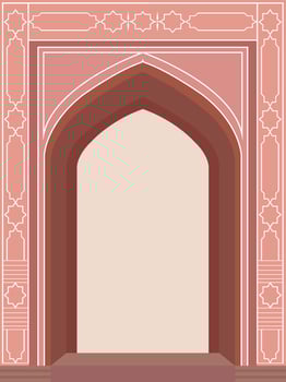 Mughal inspired mosque door illustration with intricate motifs vector