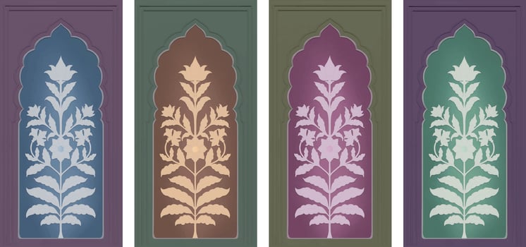 Set of 4 Mughal inspired door illustrations with vibrant colors vector
