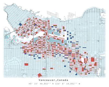 Vancouver ,Canada,city centre,Urban detail Streets Roads color Map, element template image vector