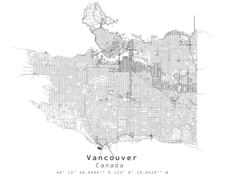 Vancouver ,Canada,Urban detail Streets Roads Map, element template image vector