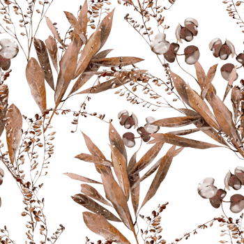 Watercolor seamless pattern with pampass and herbs. Illustration png