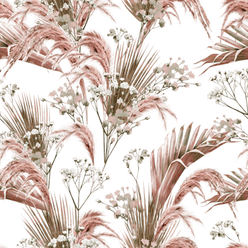 Watercolor seamless pattern with pampass and herbs. Illustration png