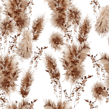 Watercolor seamless pattern with pampass and herbs. Illustration png