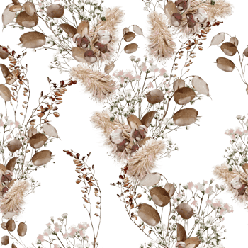Watercolor seamless pattern with pampass and herbs. Illustration png