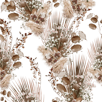 Watercolor seamless pattern with pampass and herbs. Illustration png