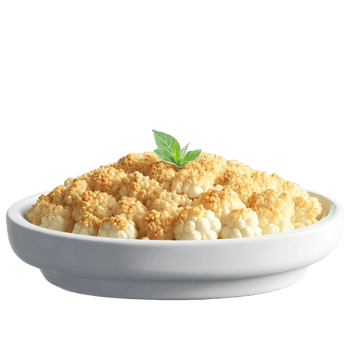 Creamy cauliflower gratin golden brown breadcrumb topping bubbling served in a dish Culinary and Food png