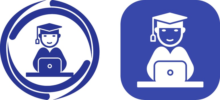 Unique Studying on Laptop Icon Design vector