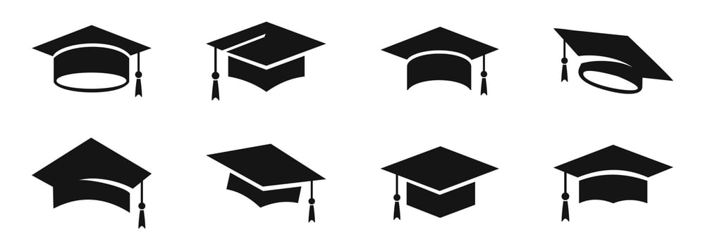 Graduation hat icons. Academic cap. Graduation student black cap. vector
