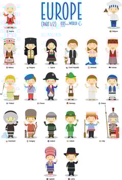 Kids and nationalities of the world . Europe Set 1 of 2 vector