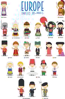 Kids and nationalities of the world . Europe Set 2 of 2 vector