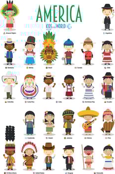 Kids and nationalities of the world . America vector
