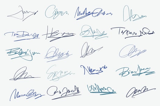 Signatures set. Fictitious handwritten signatures for signing documents on white background. vector