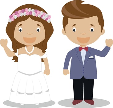Mestizo newlywed couple in cartoon style illustration vector