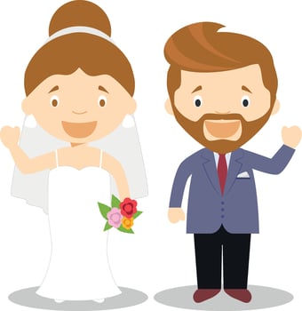 Caucasian newlywed couple in cartoon style illustration vector