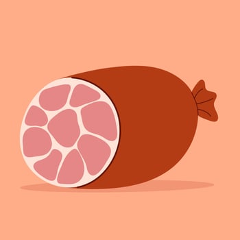 Meat product. Cut wurst roll. Meaty delicatessen. Flat hand drawn vector