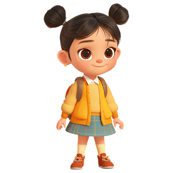 Cute cartoon girl student isolated on transparent background. png