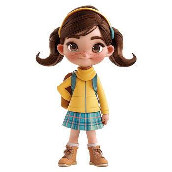 Cute cartoon girl student isolated on transparent background. png