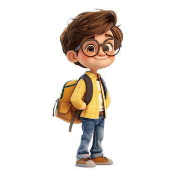 Cute cartoon boy student isolated on transparent background. png