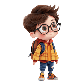 Cute cartoon boy student isolated on transparent background. png