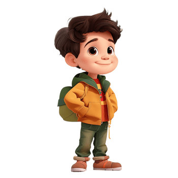 Cute cartoon boy student isolated on transparent background. png