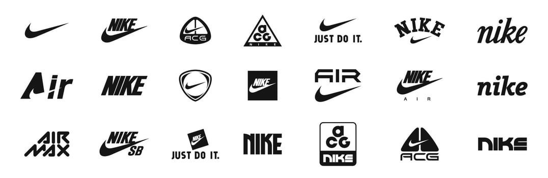 Nike brand logo collection. Nike editorial illustration. Rivne, Ukraine - November 20, 2023 vector