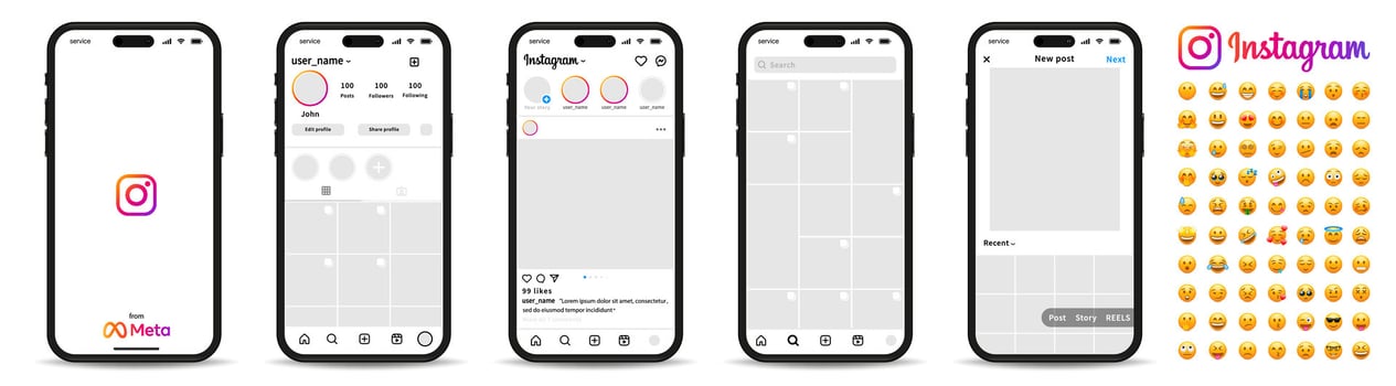 Instagram interface on smartphone screen template. Instagram mockups. Social network interface template. vector