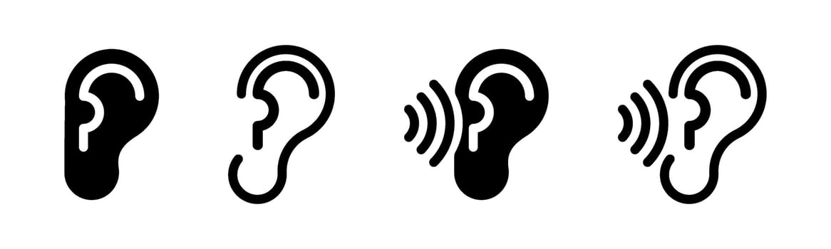 Ear, hearing icon. Human ear organ icon. Human sense hearing. Ear listening icon. Listening symbol vector