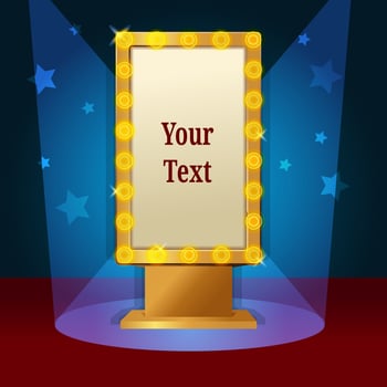 Poster with retro light bulbs. Billboard for advertising. Spotlights, stage. vector