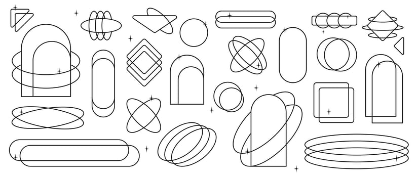Star frame icon set. Linear frames with stars collection. Circle frames with sparkle stars. Thin line style icons. vector