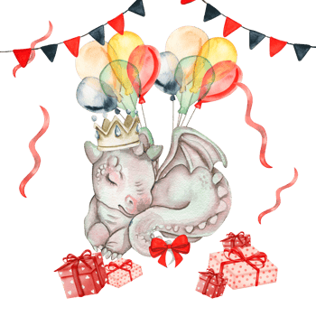Watercolor hand drawn tropical cute dinosaurs birthday composition. png