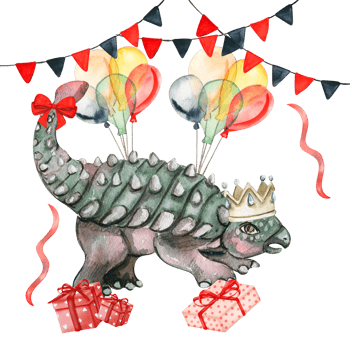 Watercolor hand drawn tropical cute dinosaurs birthday composition. png