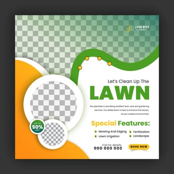 Corporate modern lawn care garden service for social media cover design template, agriculture and organic food campaign post web banner, abstract green, yellow color shape on white background vector
