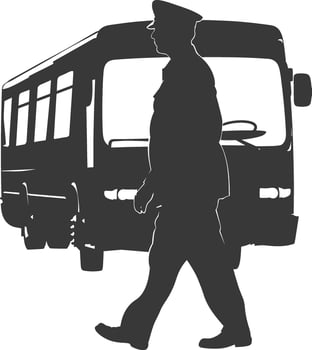 Silhouette bus driver in action full body black color only vector