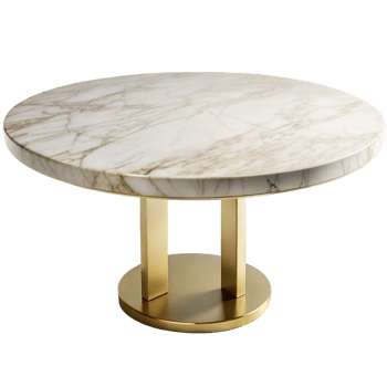Elegant Round Marble Top Table With Golden Base on Transparent Background png