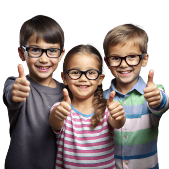 Three Smiling Children With Glasses Giving Thumbs Up in Studio Setting png