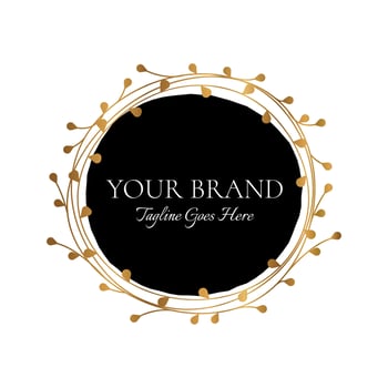 Black and Gold Elegant Circle Leaf Logo Design Frame vector