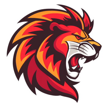 Fiery lion mascot roaring with intensity png
