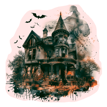 Cut out retro photo of halloween house png
