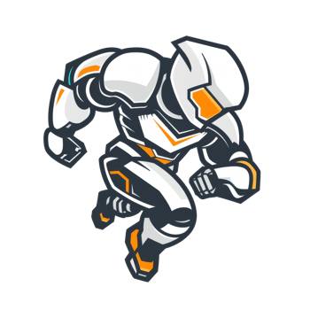 Futuristic robot in dynamic pose ready for action png