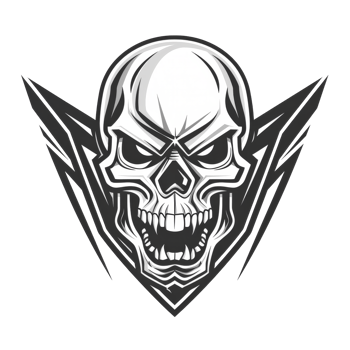 Gritty skull with stylized wings dark and edgy emblem png