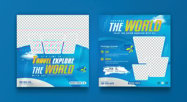 Set of travel sale social media post template. Summer beach holiday, traveling agency business offer promotion.tourism advertisement banner design. vector
