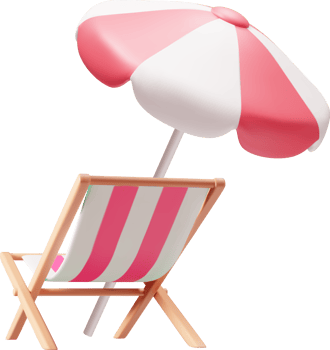 3D Wooden Chaise Lounge with Umbrella png