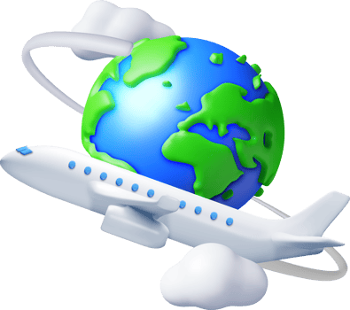 3D Airplane in Clouds and Globe png
