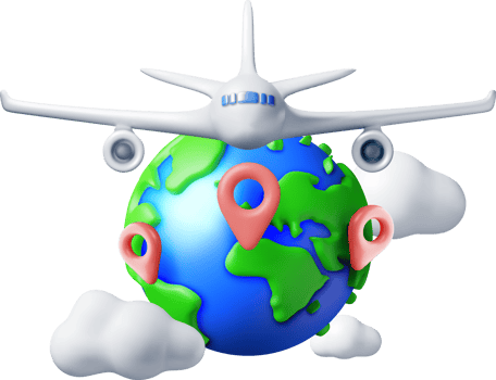 3D Airplane in Clouds and Globe png
