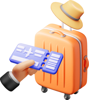 3d Airline Ticket, Travel Bag and Summer Hat png