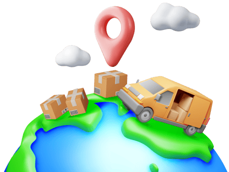 3D Delivery Van and Cardboard Boxes png